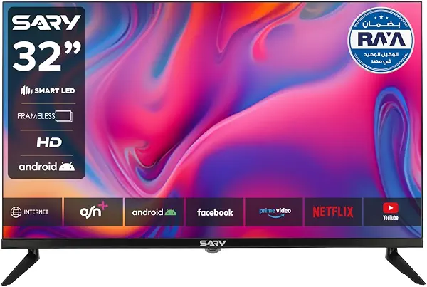 سعر ومواصفات ساري تلفزيون اندرويد ذكي بدون اطار HD LED مع منفذي USB ومنفذي HDMI، مقاس 32 انش، SA-TVL32A4000HS-01 (B0H57YFJ1L) على Amazon EG