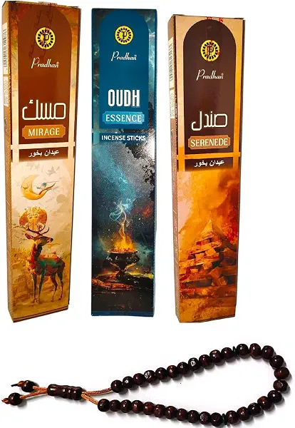 سعر ومواصفات سبحة هدية - مع 3 علب بخور بردهان الهندى بعطور ( مسك و صندل و عود ) عطور شرقية ثابتة - كل علبة فيها 20 عود (B0GG65CVSJ) على Amazon EG