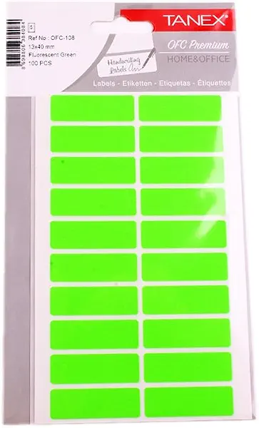 سعر ومواصفات ستيكر مكتبي من تانيكس 13 × 40 مم 100 ليبل كيس 5 ورقه A5 فسفورى اخضر موديل OFC-108 (B0FD8QXRTS) على Amazon EG