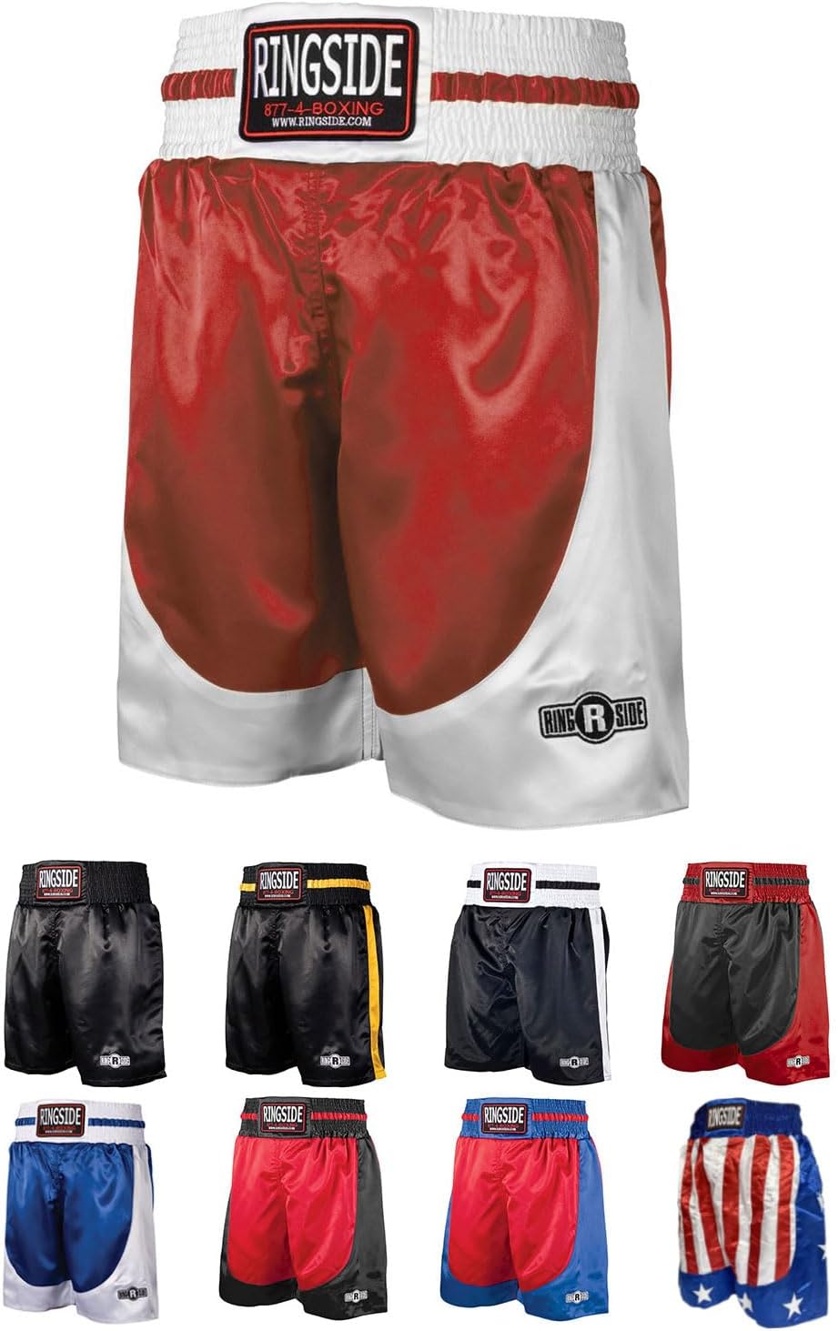 سعر ومواصفات سروال الملاكمة Ringside Pro-Style Trunks أبيض/أحمر (B006CV49AS) على Amazon EG