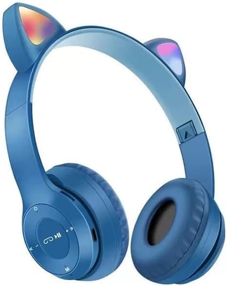 سعر ومواصفات سماعة راس بلوتوث لاسلكية P47M باضاءة LED RGB مع دعم بطاقة الذاكرة، سماعات راس للالعاب مع ميكروفون مدمج للابتوب والجوال للاطفال والبنات (ازرق داكن) (B0F5ZG9TQW) على Amazon EG
