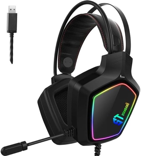 سعر ومواصفات سماعة راس للالعاب اس تي ستاندرد GM-08 - USB 7.1 (360 درجة) صوت محيطي - الفضاء اللوني ار جي بي - ميكروفون بخاصية الغاء الضوضاء - قاعدة ميموري فوم لارتداء مريح (B0FXWN8MHW) على Amazon EG