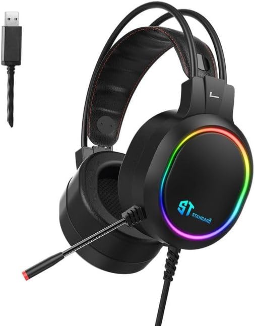 سعر ومواصفات سماعة رأس للألعاب اس تي ستاندرد GM-09 - USB 7.1 بصوت محيطي 360 درجة وإضاءة فضاء لوني ار جي بي وميكروفون بخاصية إلغاء الضوضاء ووسائد أذن من رغوة الذاكرة لارتداء مريح (B0FXWT1KZ4) على Amazon EG