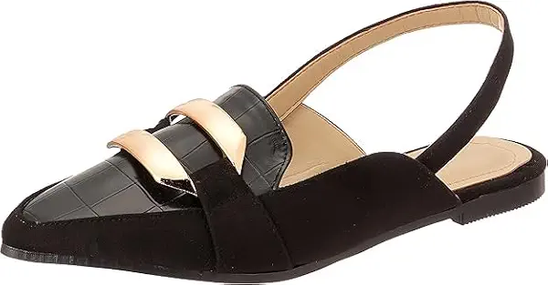سعر ومواصفات سواي Suede x Croco Print pointy flat slingback with a two combination cut with a squared accessory (B0DKQWW37L) على Amazon EG