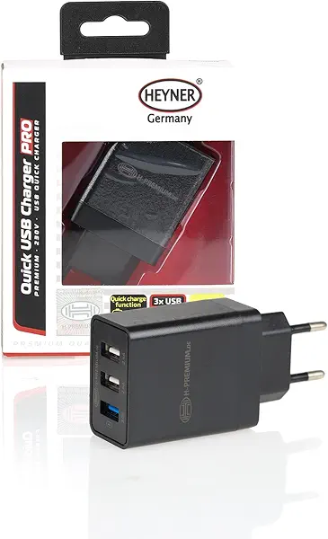 سعر ومواصفات شاحن USB 3.0 بريميوم 3 منافذ 230 فولت من هاينر - اسود (B07JQ9JS72) على Amazon EG