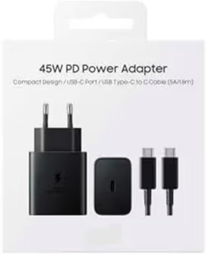 سعر ومواصفات شاحن USB نوع سي (45 watt) مع كابل نوع تايب سي الى تايب سي متوافق مع كافة الاجهزة - اسود (B0GQ8F1GX8) على Amazon EG