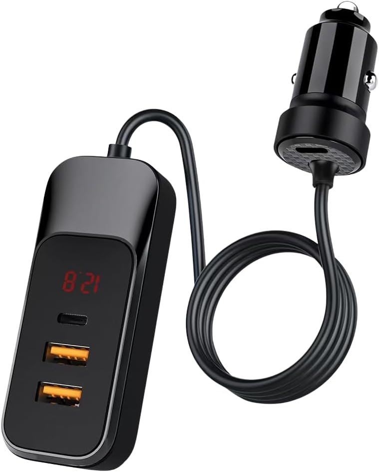 سعر ومواصفات شاحن سيارة USB C بقدرة 120 وات مع 4 منافذ شحن سريع وكابل بطول 1.5 م متوافق مع أجهزة آيفون وسامسونج من لينوك (B0GDMJ857Y) على Amazon EG