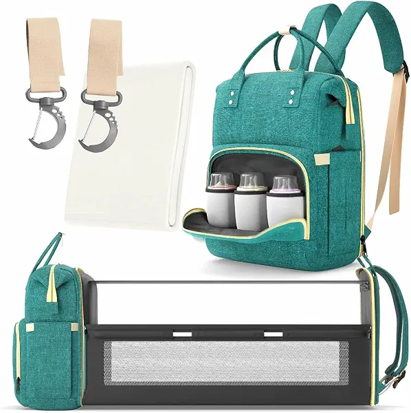 سعر ومواصفات شنطة حفاضات متعددة الوظائف 3 في 1 مع مسند لتغيير الحفاضات | ظهر للحفاضات سرير اطفال للسفر أخضر من دوتش ون (B092MVX9MB) على Amazon EG