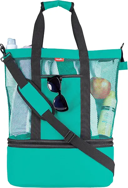 سعر ومواصفات شنطة للشاطئ بخامات شبكية جيدة التهوية مع حافظة تبريد معزولة من اوديسيكو - شنطة كبيرة ذات سعة عالية ومصممة بسوستة, فيروزي (B00VV7GPMS) على Amazon EG