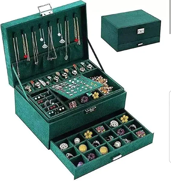 سعر ومواصفات صندوق مجوهرات قطيفة بقفل مفاتيح، زيتي، 25 × 17 سم (B09QJQ9D85) على Amazon EG