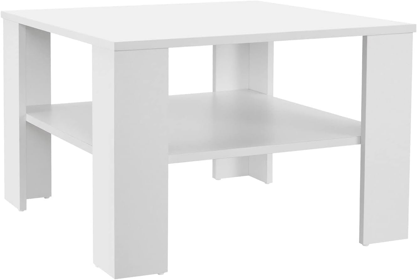 سعر ومواصفات طاولة قهوة خشبية مع رف من فورني فليكس، مقاس 60 سم × 60 سم × 40 سم، لون أبيض (B0DFCXZ8YQ) على Amazon EG