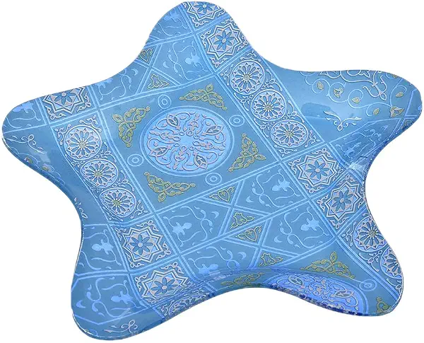 سعر ومواصفات طبق تقديم طعام زجاجي مرتفع الجودة على شكل نجمة، 32 × 32 سم من روزا - أزرق خيامية (B0BXTFVZGH) على Amazon EG