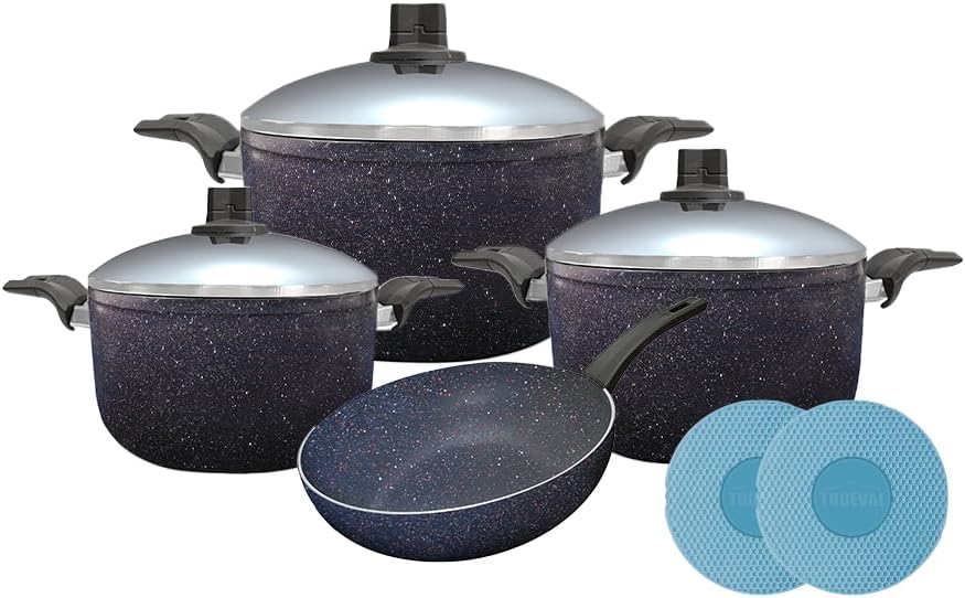 سعر ومواصفات طقم أدوات طهي بريميوم جرانيت من تروفال 9 قطع (قدور 18 سم و22 سم و26 سم، مقلاة عميقة 28 سم، وقاعدتان مقاومتان للحرارة) (B0HCM1GL18) على Amazon EG