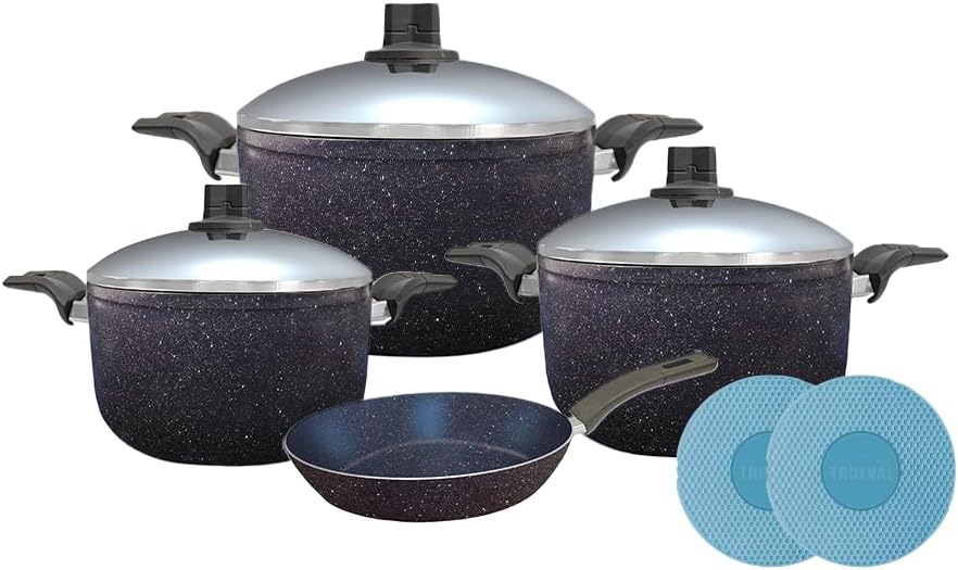 سعر ومواصفات طقم أدوات طهي من الجرانيت من Trueval مكون من 9 قطع مع قواعد حرارية، 18-22 (B0HCLTNJKM) على Amazon EG