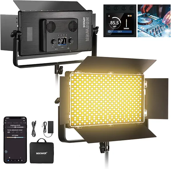 سعر ومواصفات طقم إضاءة لوحي AP100B ليد ثنائي اللون 100W، 960 مصباح 38600Lux@0.5m، حرارة لون 2500-8500K، مؤشر تجسيد لون CRI96+/TLCI97+، تعتيم 0-100%، تحكم عبر التطبيق/2.4G/لوحة التحكم/DMX لاستوديو الصور من نيوير (B0DSP6C47T) على Amazon EG