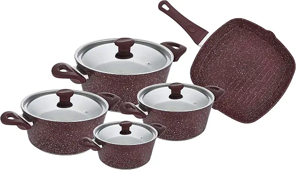 سعر ومواصفات طقم اواني جرانيت 9 قطع من توب شيف (حلة 18/20/24/28/Grill28) عنابي (B09DL5J7HP) على Amazon EG