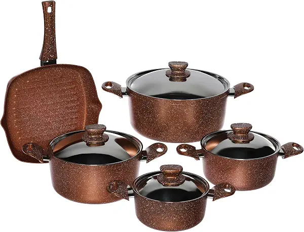 سعر ومواصفات طقم حلل جرانيت كوكتيل عادل من بريميرو 9 قطع نحاسي الملكة (B0CGVWM9G9) على Amazon EG