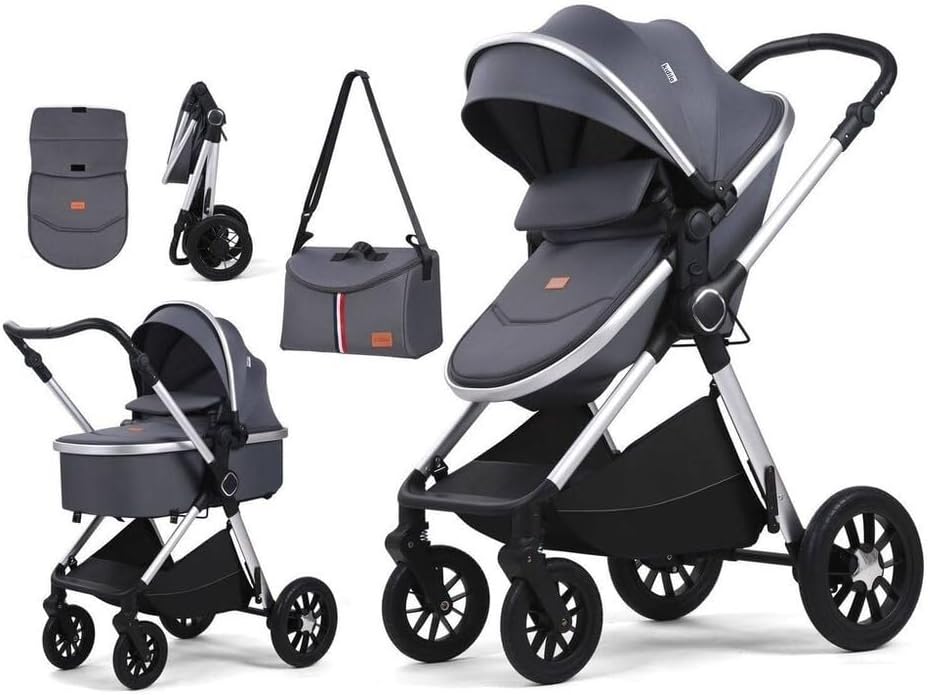 سعر ومواصفات عربة أطفال جلدية قابلة للطي 2 في 1 من Kidilo (أخضر، أحمر، أسود، بينك، رمادي)، موديل H2D (B0GQPVQ8HG) على Amazon EG