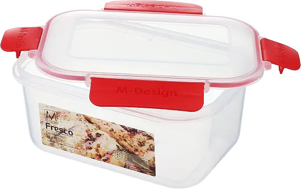 سعر ومواصفات علبة حفظ طعام من ام ديزاين، 1.1 لتر - شفاف واحمر (B08WJMP43G) على Amazon EG