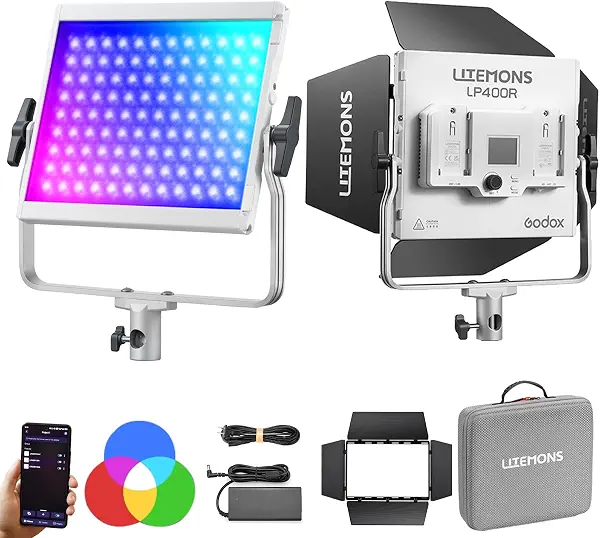سعر ومواصفات غودوكس لوحة LED LP400 RGB مع تحكم عن طريق التطبيق، مصباح فيديو LED 36 واط للتصوير الفوتوغرافي / 360 درجة RGB/1800K-10000K/CRI 96+/TLCI 96+/ 14 وضع اف اكس لبث الالعاب واليوتيوب والتصوير الفوتوغرافي (B0DDWTDC6G) على Amazon EG