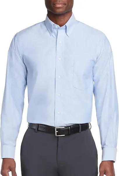 سعر ومواصفات فان هيوزن قميص رجالي من Van Heusen مقاس عادي ياقة بأزرار ثابتة من Oxford, أزرق, XXL (B0012OJO8M) على Amazon EG
