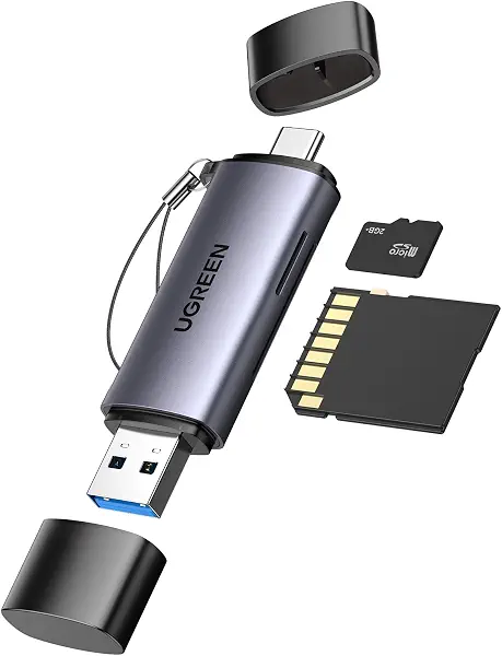 سعر ومواصفات قارئ بطاقات SD المحمول USB النوع سي وUSB 3.0 محول بطاقة الذاكرة OTG، ذو فتحتان لبطاقة TF من يوجرين (B07L2Q2ZCK) على Amazon EG