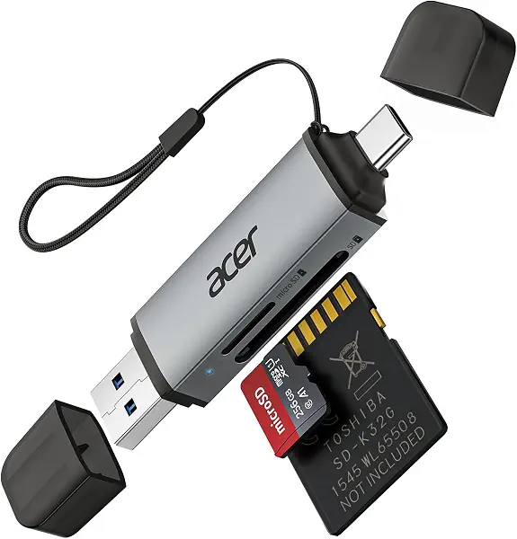 سعر ومواصفات قارئ بطاقات SD محول مايكرو SD بمنفذي USB 3.0 نوع C بفتحتين قارئ بطاقات ذاكرة اوه تي جي يدعم مايكرو SD وSDHC وSDXC للابتوب والكمبيوتر وآيفون 17/16/15 وماك بوك برو/اير وايباد برو وأجهزة اندرويد من ايسر (B0F4BJ5632) على Amazon EG