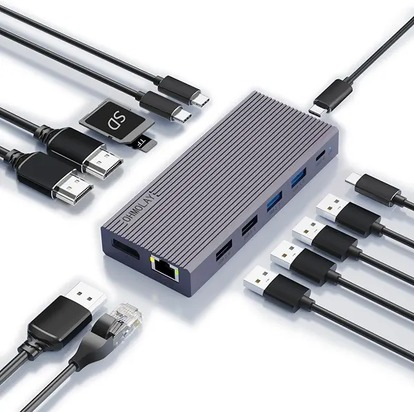 سعر ومواصفات قاعدة شحن USB C بمنافذ متعددة 13 في 1، محطة شحن مزدوجة مع HDMI، DP، ايثرنت، منفذ PD، موزع USB للكمبيوتر مع USB 2.0، منافذ 3.0، مثالية لديل XPS/HP/لينوفو/سيرفس/يوجا (B0D33CVRNL) على Amazon EG