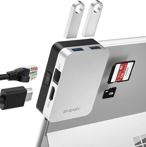 سعر ومواصفات قاعدة توصيل سيرفس برو 8، موزع USB نوع C (6 في 1) لجهاز مايكروسوفت سيرفس برو 8 مزود بمنفذ HDMI بدقة 4K ومنفذ شبكة محلية بسرعة 1000 ميجا بايت وقارئ بطاقات SD/TF و2 منفذ USB 3.0، موزع توسيع من باي ايزي (B0B7WJ9DHP) على Amazon EG