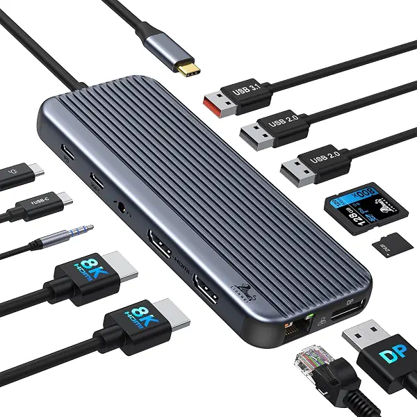 سعر ومواصفات قاعدة توصيل موزعة شاشة من منفذ USB C إلى 2 HDMI لشاشتين بدقة 4K وبمنفذ عرض وUSB 3.1 بسرعة 10 جيجابايت في الثانية وRJ45 من ليونوي (B0BK8Q5R3R) على Amazon EG