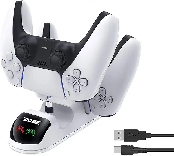 سعر ومواصفات قاعدة شحن لجهاز PS5 دوال سينس لذراع تحكم ليبلي PS5 مزدوجة USB نوع C بلاي ستيشن 5 مع مؤشر LED وكيبل أبيض (B08SL6F386) على Amazon EG