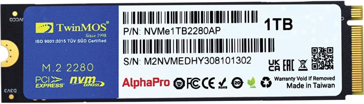 سعر ومواصفات قرص صلب الفا برو بذاكرة مستديمة M2 2280 SSD من توين موس، سعة 1 تيرابايت | تي ال سي ثلاثي الأبعاد ناند | 1000 تيرابايت او 900 جيجا/يوم (B0CLDWSH51) على Amazon EG