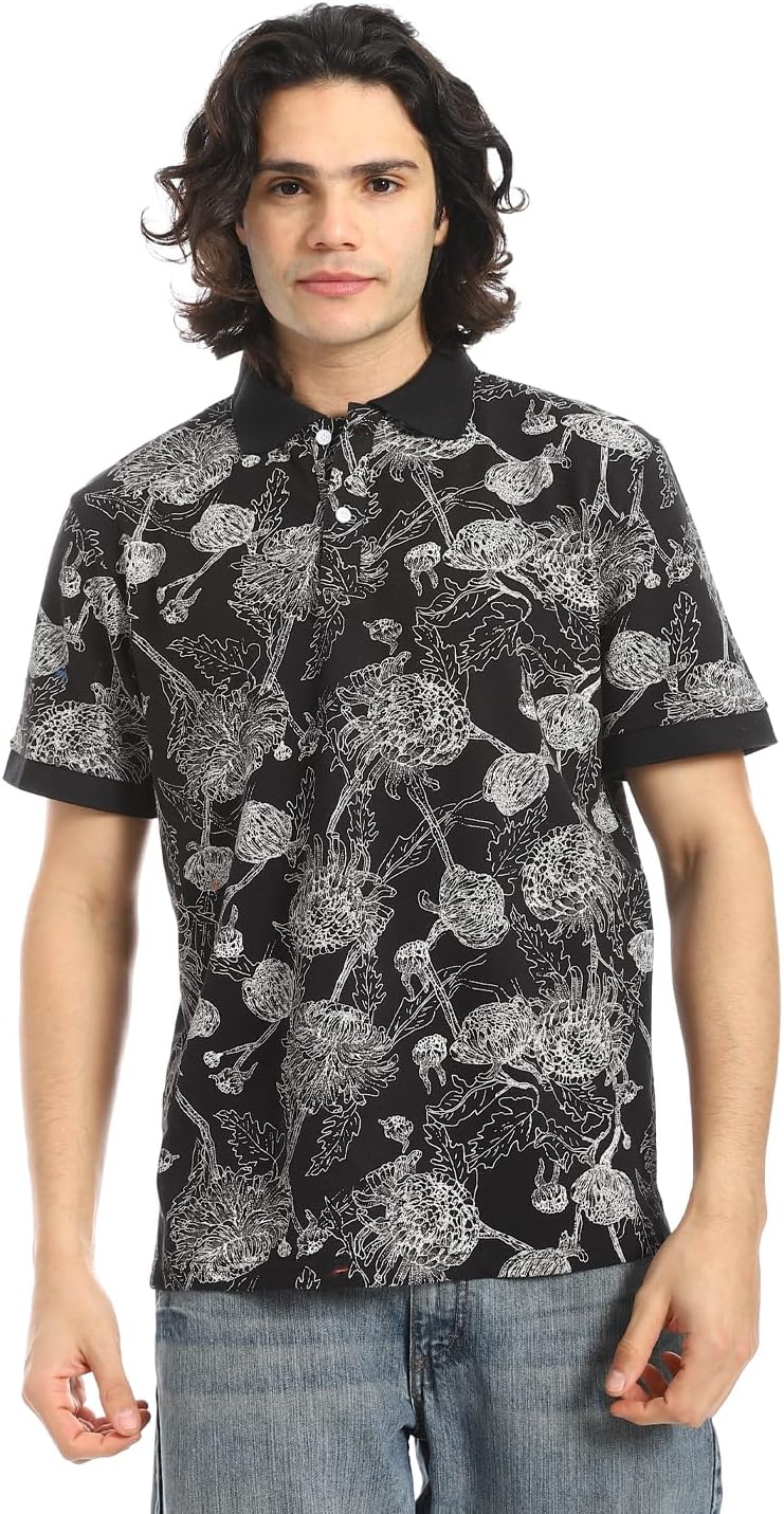 سعر ومواصفات Red Circle Mens Self Pattern Regular Fit Polo Shirt - Black & White Self Pattern Regular Fit Polo Shirt (pack of 1) (B0DZVJM8VD) على Amazon EG