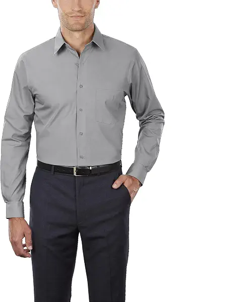 سعر ومواصفات فان هيوزن قميص رجالي كبير من Van Heusen مقاس طويل من البوبلين، لون رمادي، مقاس 5XL, حجر رمادي, 5XL (B07CJLKCL3) على Amazon EG