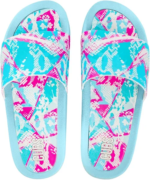 سعر ومواصفات كابز Chicago Cubs womens Blue Leopard Slide Sandal (B09Y6877RY) على Amazon EG
