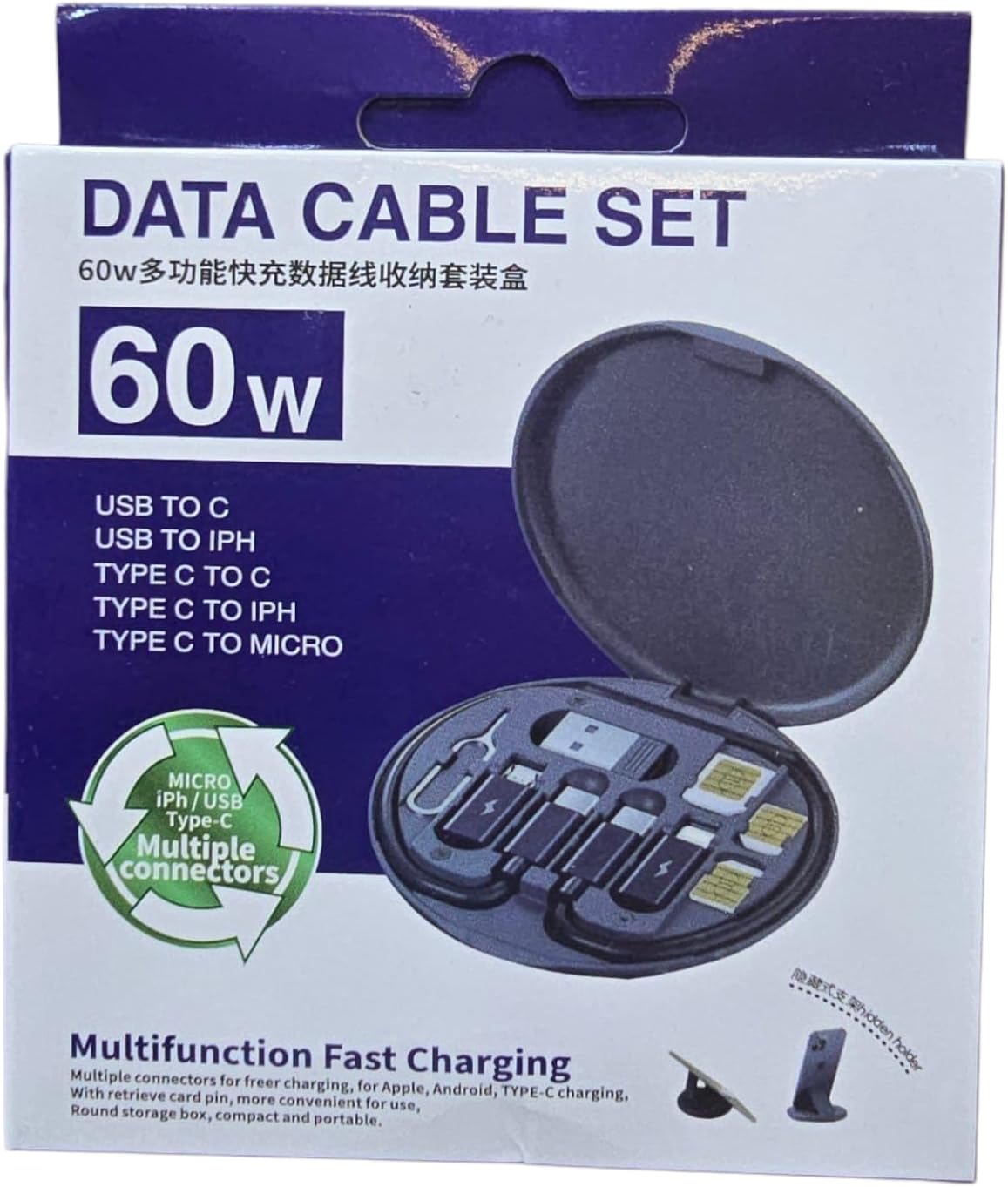 سعر ومواصفات كابل USB للشحن السريع الكل في واحد بقدرة 60 وات طقم محول كابل شحن متعدد USB نوع سي الى مايكرو و Lightn ايه يمكن استخدامه كحامل موبايل متوافق مع كافة الاجهزة (B0GN4CSJQW) على Amazon EG