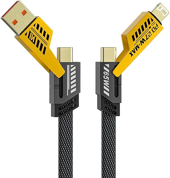 سعر ومواصفات كابل بيانات شحن سريع معدني قابل للتحويل 4 في 1 مضفر 65 وات بمنفذ USB نوع سي/إيه متعدد الشحن متوافق مع آيفون/آي باد/ماك بوك برو/إيربودز/سامسونج/أندرويد (1.2 م) (B0DRDXXBWJ) على Amazon EG