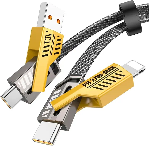 سعر ومواصفات كابل شحن سريع 4 في 1 بقدرة 65 وات، كابل شحن متعدد USB نوع سي مع منافذ USB نوع سي لجميع أجهزة آيفون واللاب توب (B0F8P37RW2) على Amazon EG