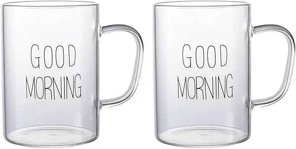 سعر ومواصفات كوب زجاج شفاف مزين بطبعة «Good Morning» للمشروبات الساخنة والباردة مناسب للقهوة واللبن والشاي والماء، سعة 460 مل - مجموعة من قطعتين (B0CGX3WTZR) على Amazon EG