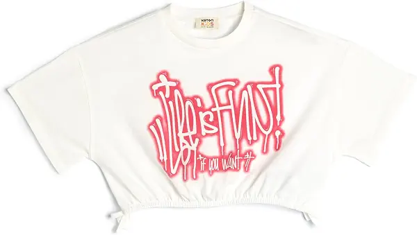 سعر ومواصفات كوتون KOTON Girls Crop Slogan Printed Short Sleeve Crew Neck Tshirt (B0CSSKPD8Z) على Amazon EG