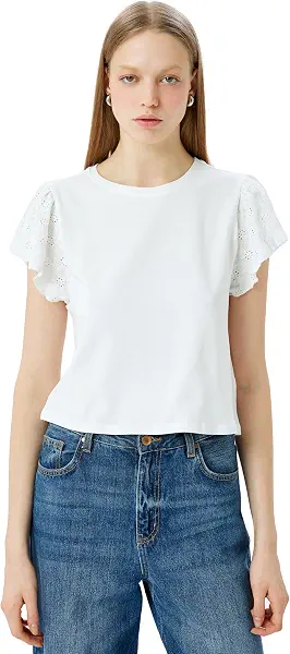 سعر ومواصفات كوتون KOTON Womens Brode T-Shirt Modern (pack of 1) (B0DTFJZ75B) على Amazon EG