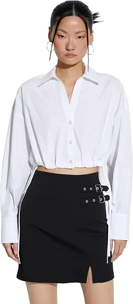 سعر ومواصفات كوتون KOTON womens Buttoned Long Sleeve Elastic Waist Crop Shirt (B0CV9TMQ38) على Amazon EG
