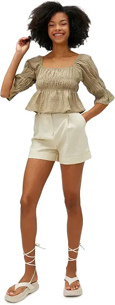 سعر ومواصفات كوتون KOTON womens Shirred Square Neck Crop Blouse (B0BYS98QDJ) على Amazon EG