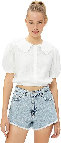 سعر ومواصفات كوتون KOTON womens Viscose Puff Sleeve Button Detail Crop Blouse (B0CNS86RFP) على Amazon EG