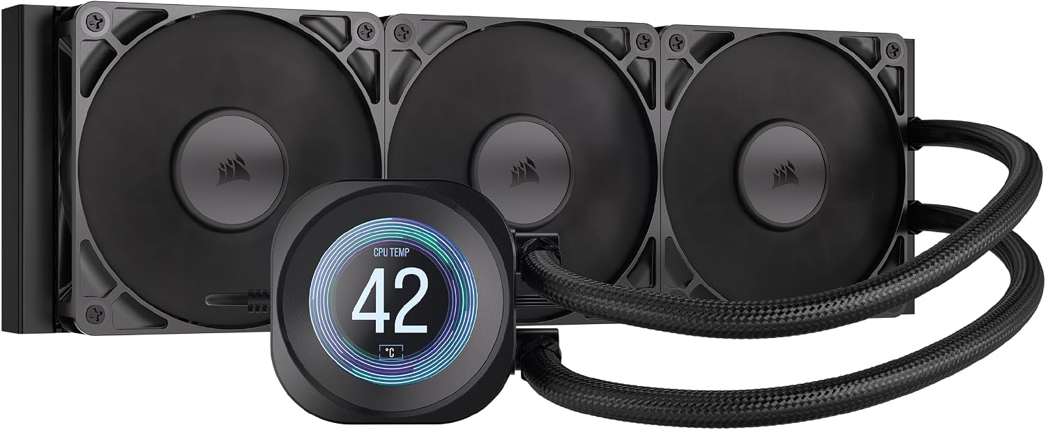 سعر ومواصفات كورسير مبرد وحدة المعالجة المركزية السائل 360 RS LCD من نوتيلوس - شاشة LCD IPS 2.1 انش، ايه اي او 360 ملم، ضوضاء منخفضة، سلسلة ديزي، انتل LGA 1851/1700، AMD AM5/AM4 - 3X مراوح RS120 متضمنة - اسود (B0FGDJ3QP1) على Amazon EG