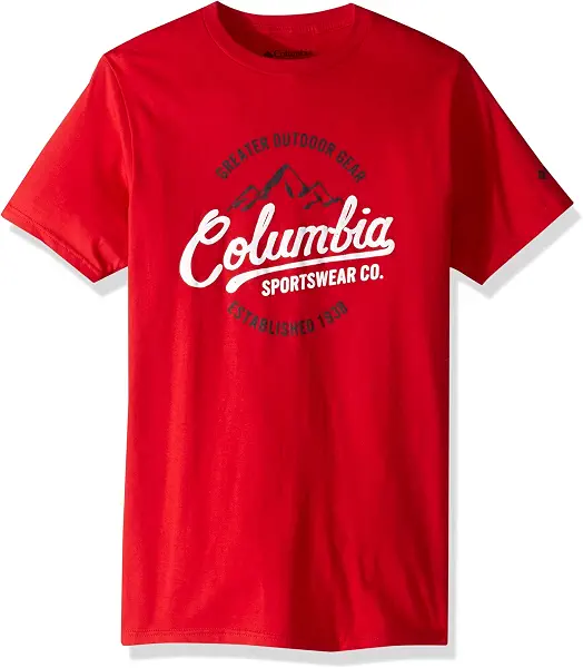 سعر ومواصفات كولومبيا تي شيرت Columbia رجالي مرسوم عليه صورة جبلية أحمر/فولت، مقاس L, ماونتن ريد/ فولت, L (B07BKVW5XZ) على Amazon EG