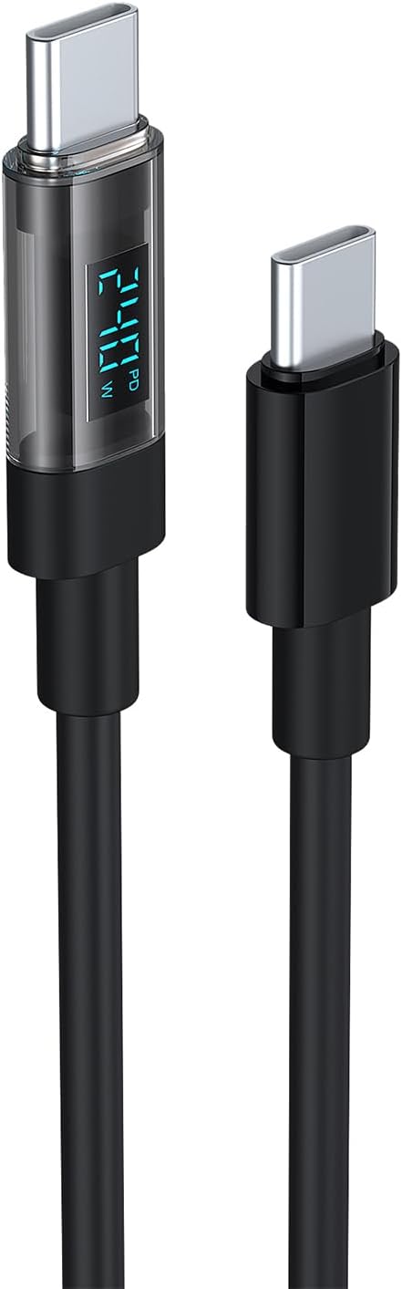سعر ومواصفات كيبل شحن سريع R2034-002 بشاشة رقمية 240 واط USB-C الى USB-C بطول 120 سم، كيبل بيانات بي دي مضفر مع عرض القوة الكهربائية في الوقت الحقيقي، ضمان محلي لمدة عام من رسيلو (B0HDQQS9BB) على Amazon EG