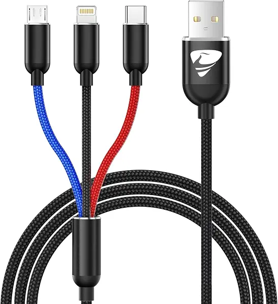 سعر ومواصفات كيبل شحن متعدد 3 في 1 بطول 1.2 م USB نوع C، مايكرو USB، لايتنينج، شحن سريع، متوافق مع آيفون 12/11/10/SE/XR/XS/8/7/6، سامسونج جالاكسي S20/S10/S9/S8/S7، أجهزة أندرويد من اييونوس (B0DBTLK4XD) على Amazon EG