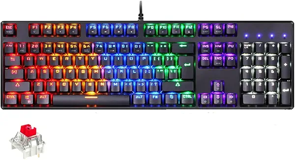 سعر ومواصفات كيبورد سي كي بتوصيل USB موديل CK107 مع إضاءة RGB ومفاتيح ميكانيكية حمراء باللون الأسود متوافق مع الكمبيوتر بواجهة إنجليزية (B0CWS692WD) على Amazon EG