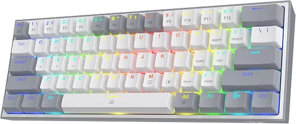 سعر ومواصفات كيبورد فيز بسلك 60% للالعاب باضائة ملونة RGB K617 من ريدراجون ، ميكانيكال مدمجة بـ61 مفتاح واغطية مفاتيح بيضاء ورمادية احمر خطي يدعم مشغل برنامج برو USB - C (B09BVCVTBC) على Amazon EG